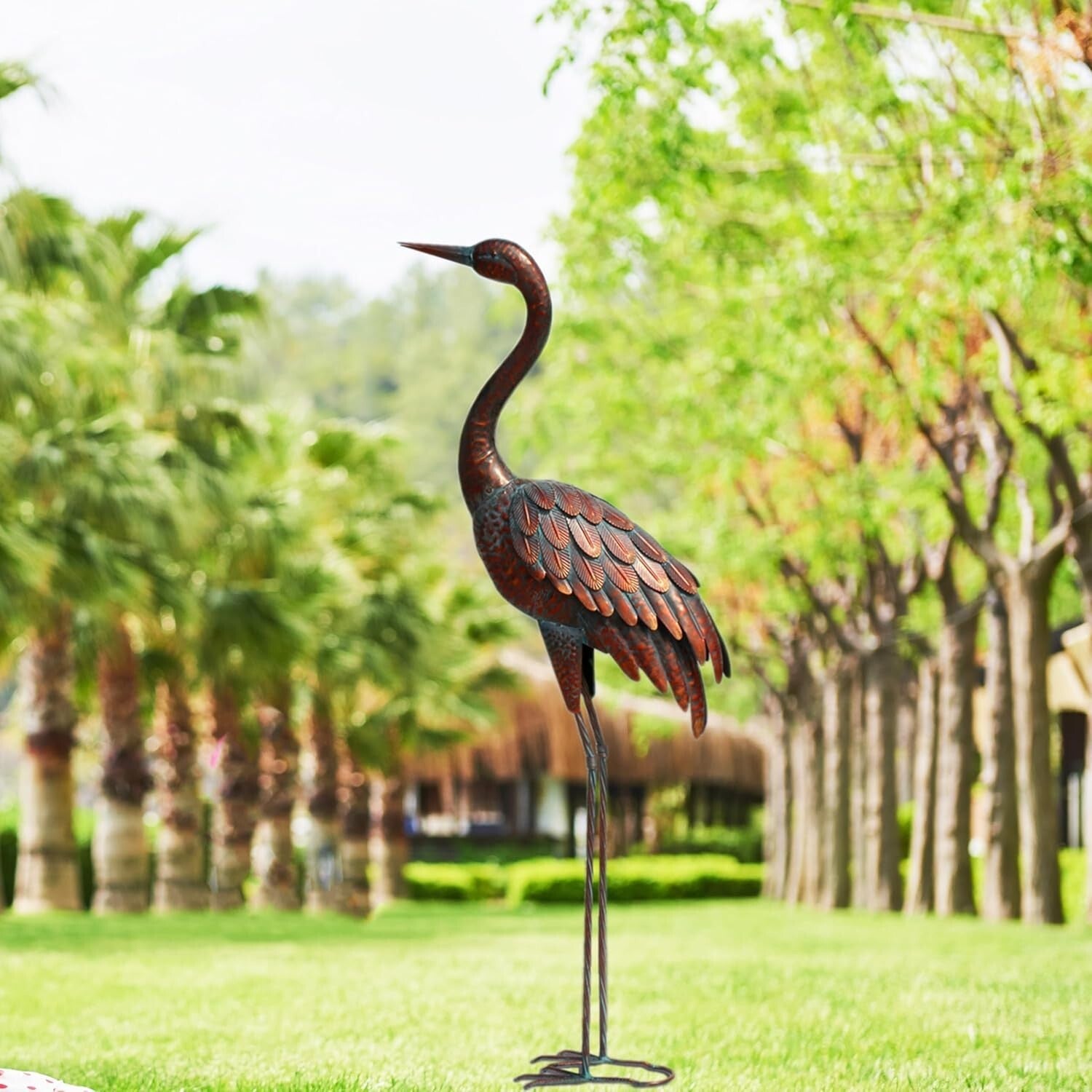 Handcrafted Bronze Crane Statue - Elegant Outdoor Garden Art for All Seasons