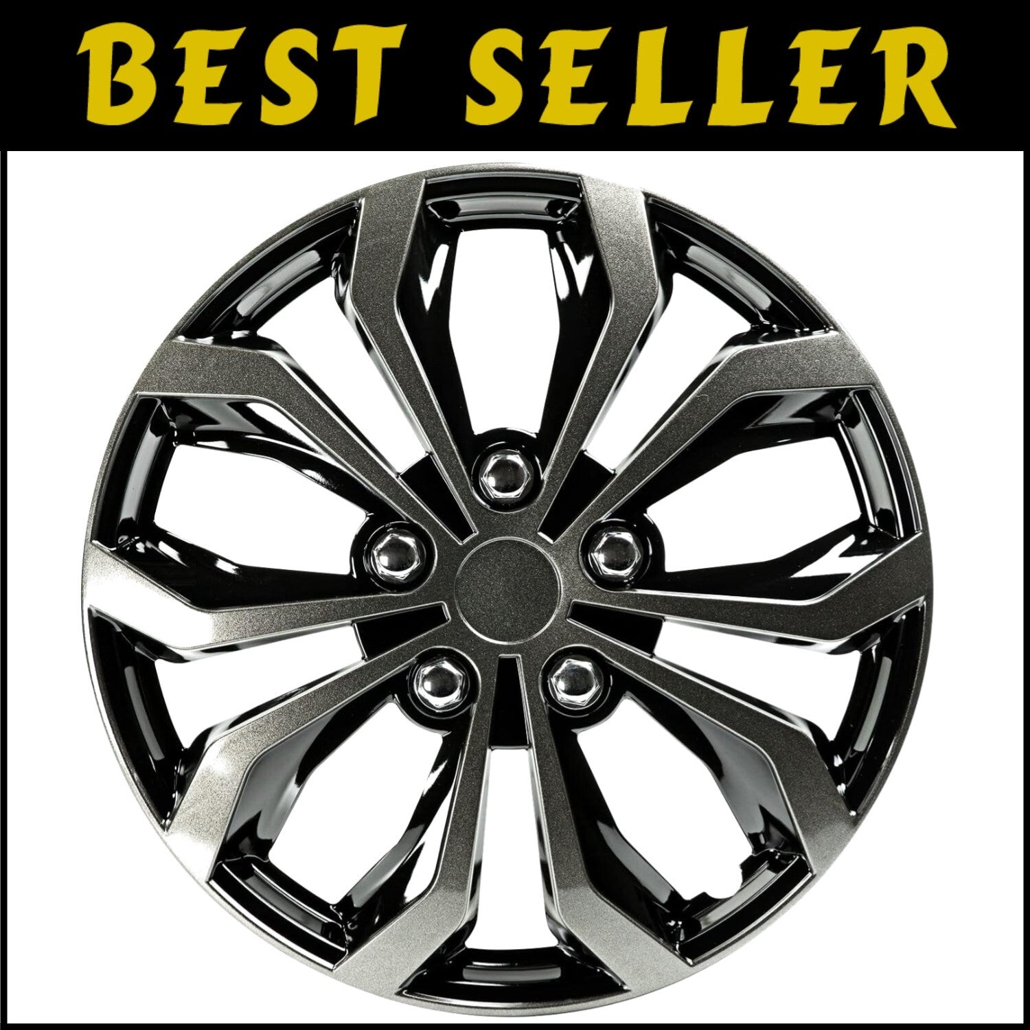 Universal 17 Inch Black & Gunmetal Hubcap Wheel Covers - Set of 4 for Most Cars