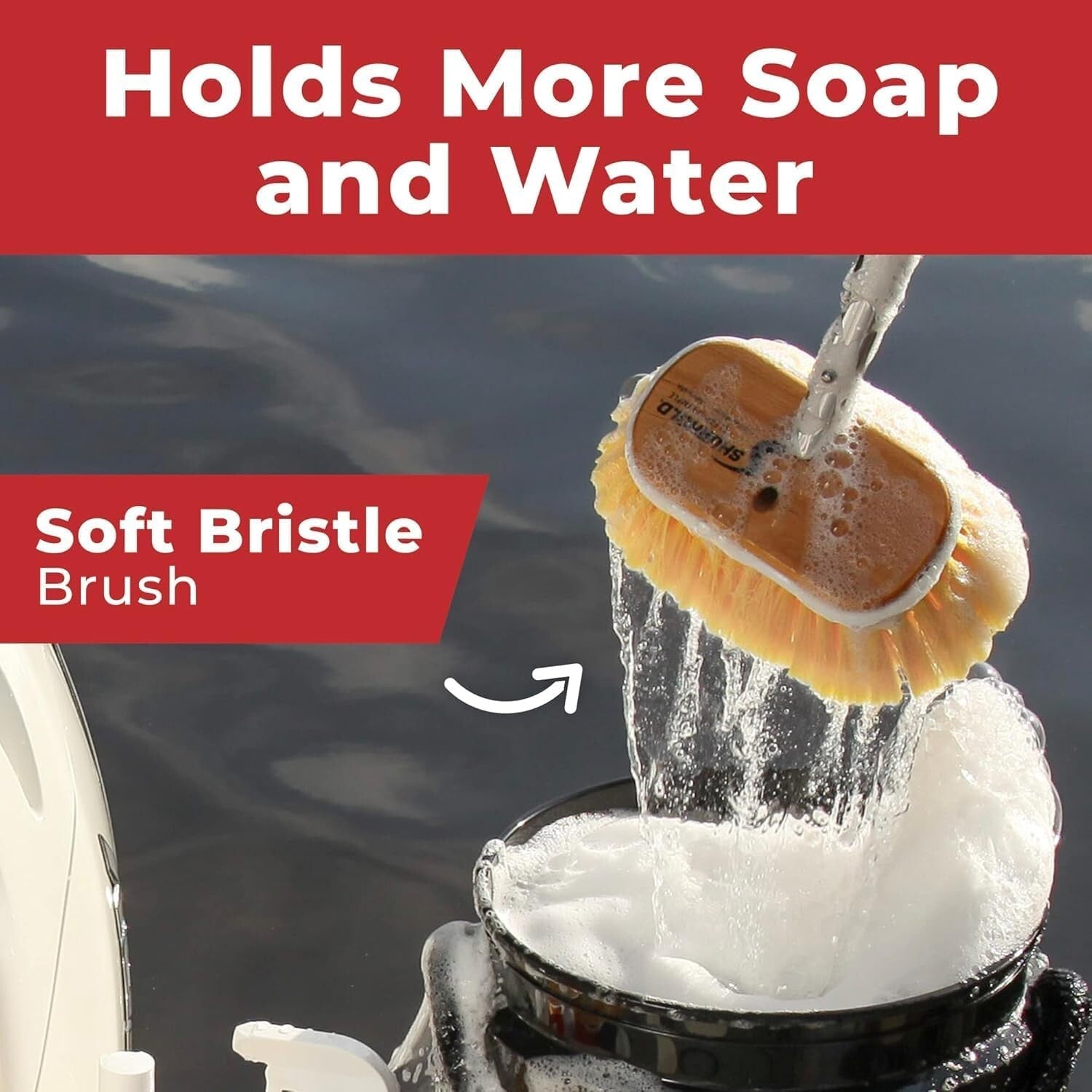 Attachable 6" Soft Bristle Deck Brush - Ideal for Fiberglass & Painted Surfaces