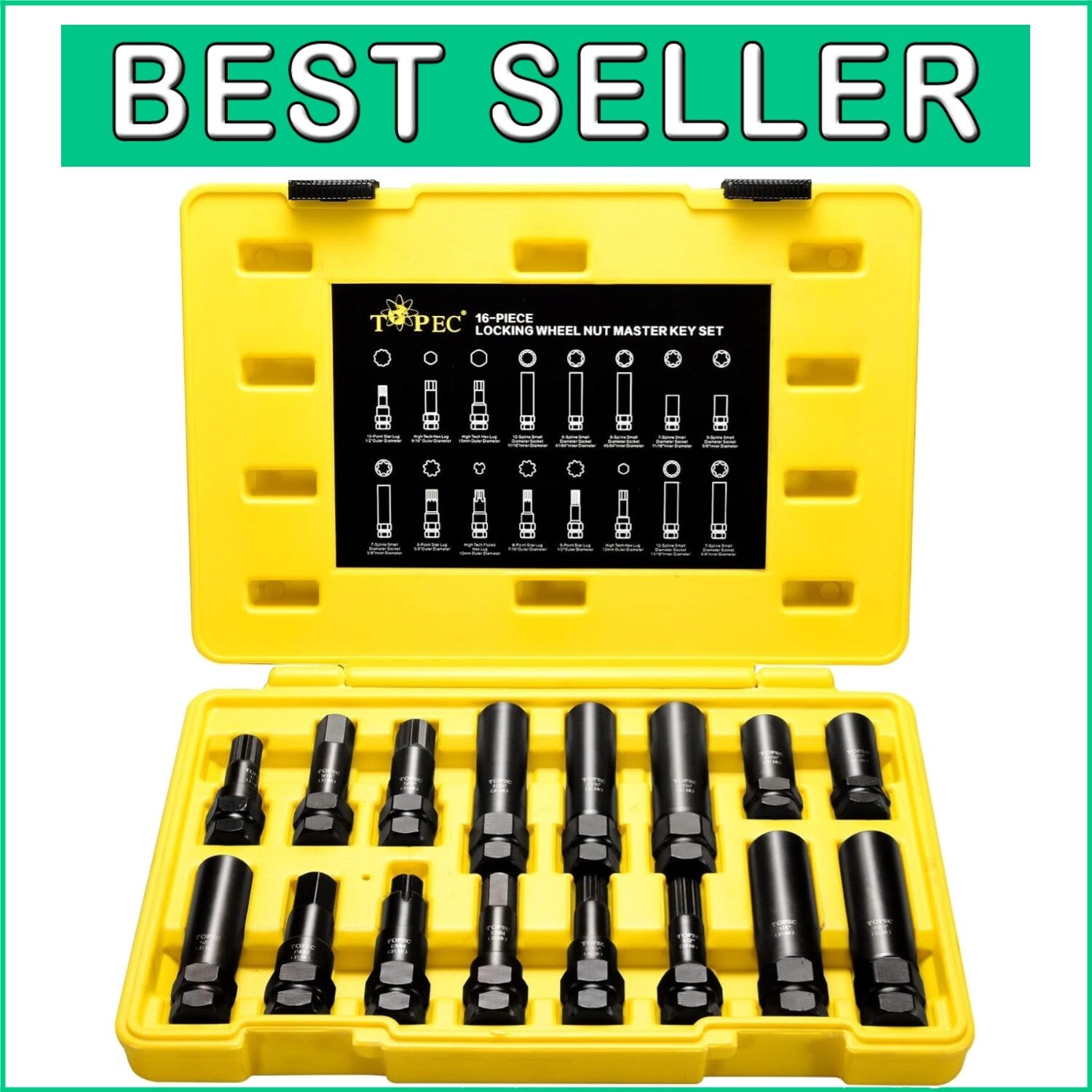 Effortless Wheel Maintenance with 16-Piece Lug Nut Key Set - Durable Steel