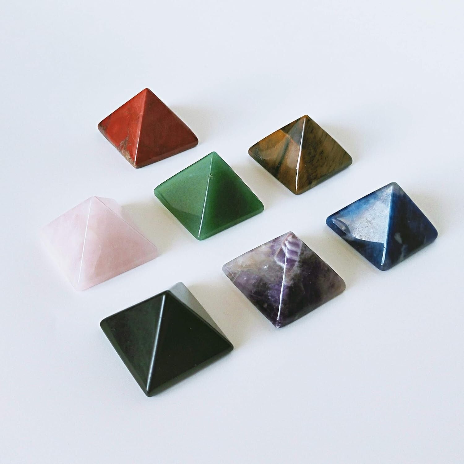 Natural Chakra Healing Crystal Pyramids Set - Seven Handcrafted Pieces - 1.5 in