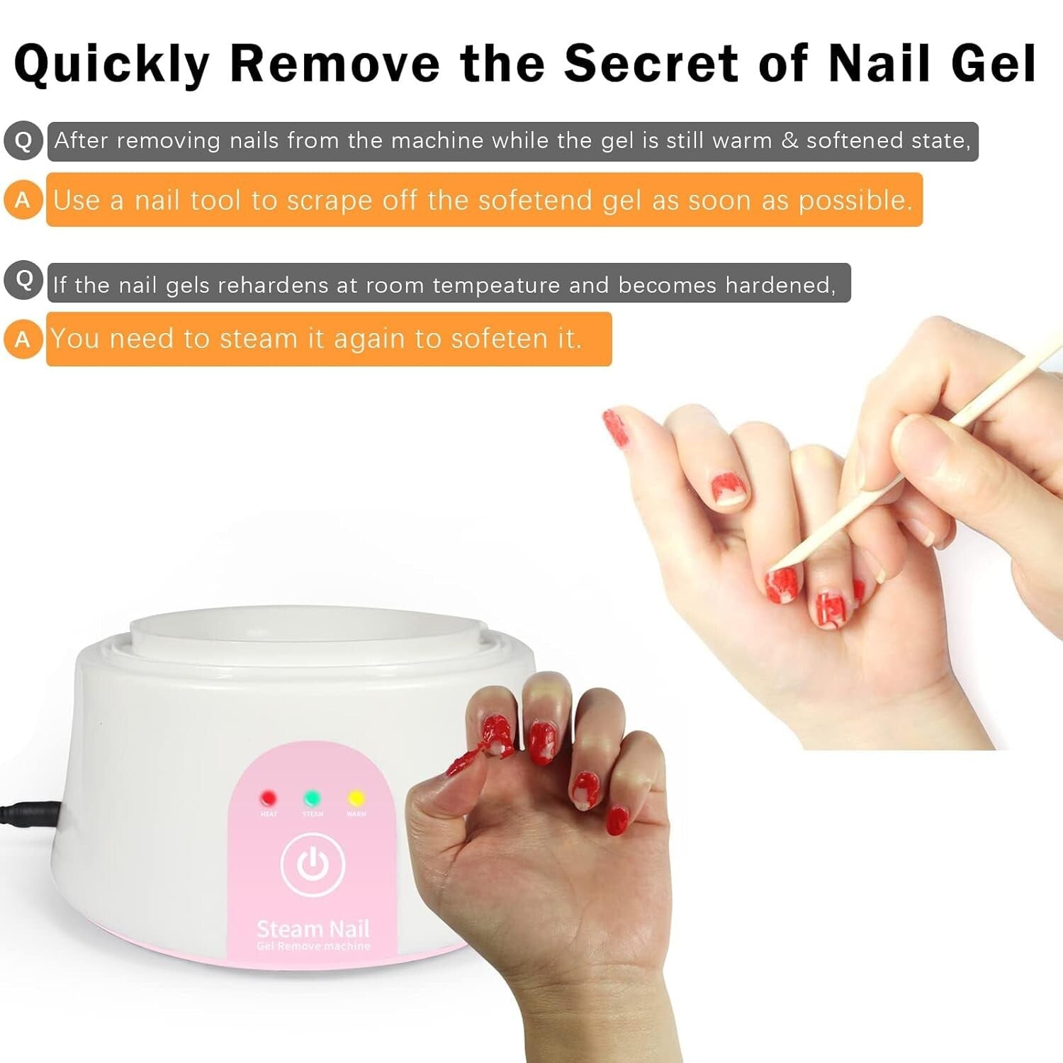 At-Home Steam Nail Polish Remover with Timer and Cuticle Pusher - Safe & Easy