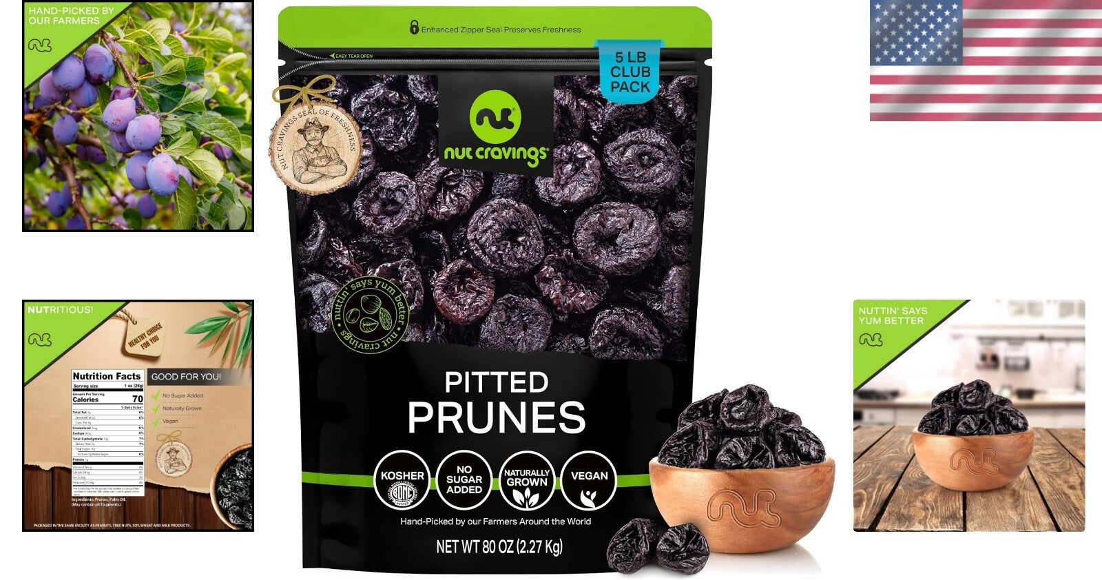 Fresh Dried Pitted Prunes - Unsweetened & Nutritious 80oz Resealable Bag