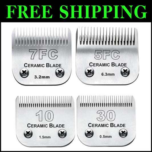 Ceramic and Stainless Steel Dog Grooming Clipper Replacement Blades - Set of 4