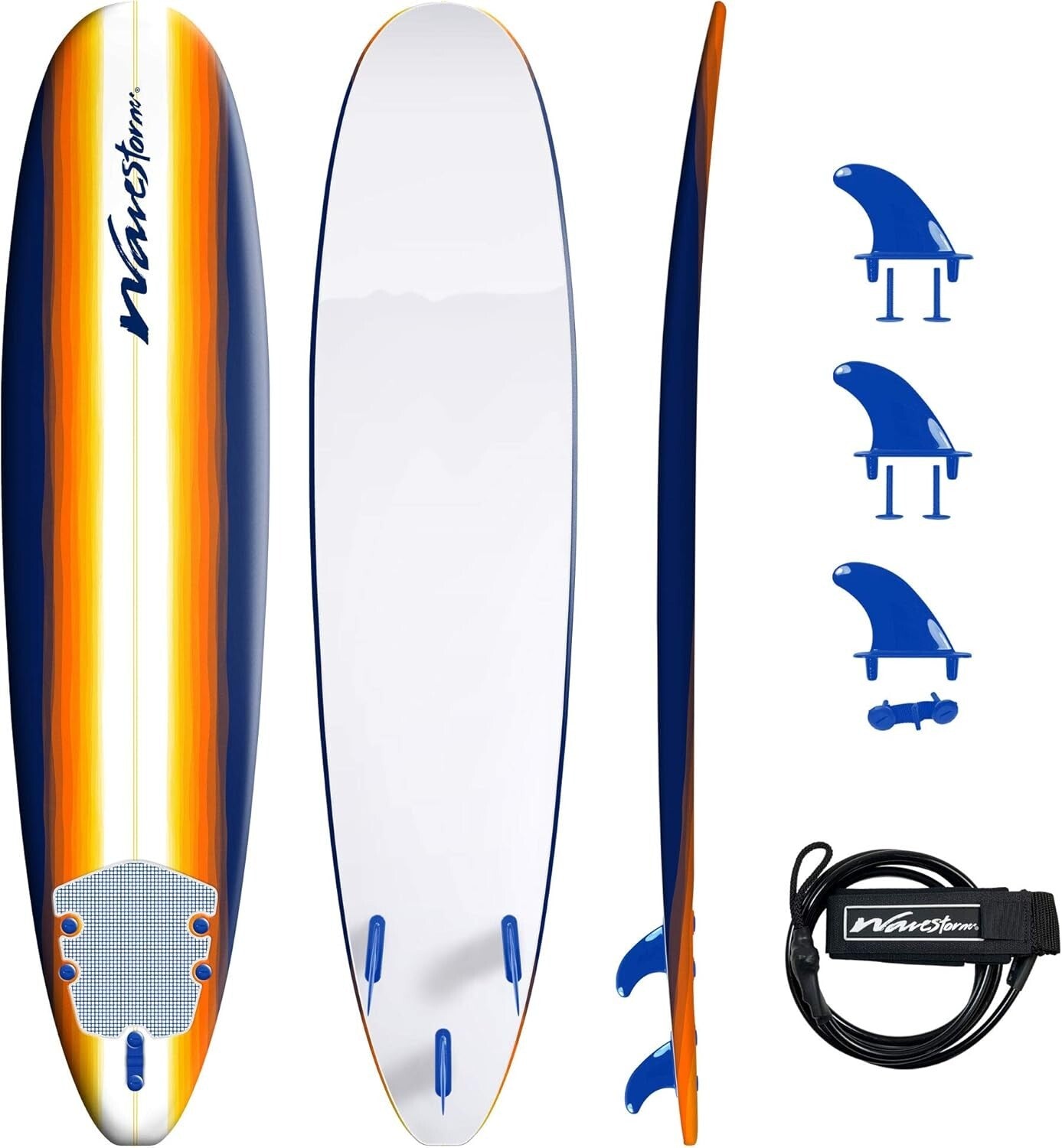 8ft Classic Longboard Surfboard for Beginners - Soft Foam & Stylish Org Burst