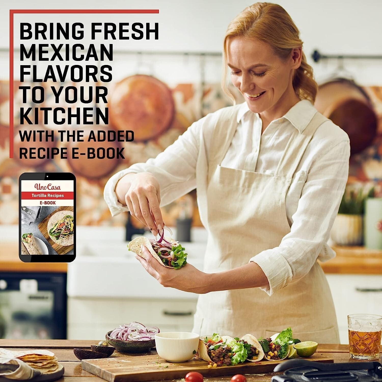 Heavy-Duty 10-Inch Tortilla Maker with Bonus Parchment Paper & Recipe E-Book