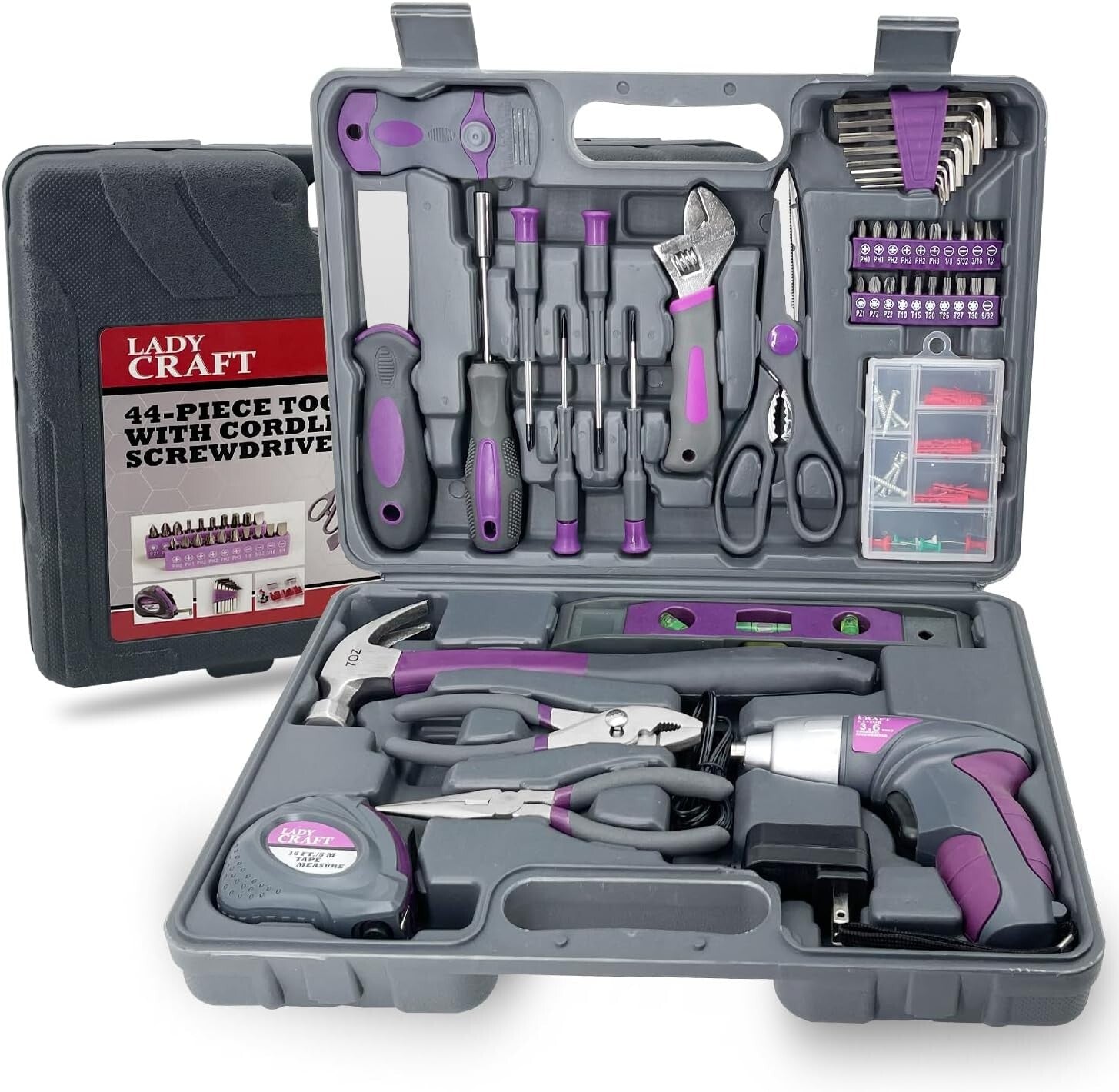 Elegant Pink 44-Piece Tool Set with Powerful Cordless Screwdriver - Gift-Ready