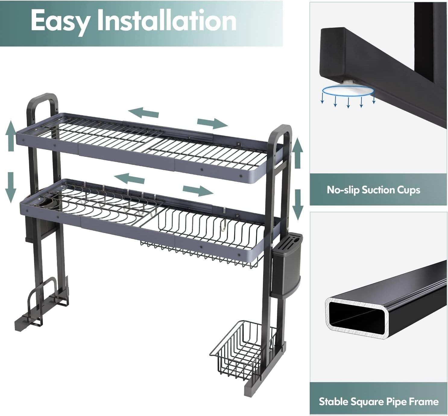 Adjustable Over Sink Dish Drying Rack - Stainless Steel 2-Tier Storage Solution