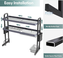 Load image into Gallery viewer, Adjustable Over Sink Dish Drying Rack - Stainless Steel 2-Tier Storage Solution