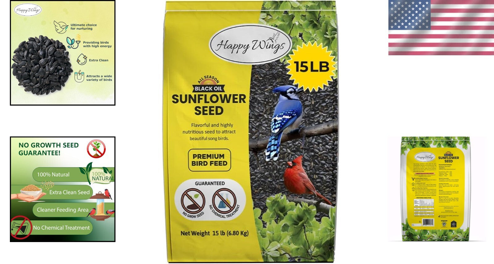 High-Protein 15 lbs Black Oil Sunflower Seeds - Year-Round Bird Care