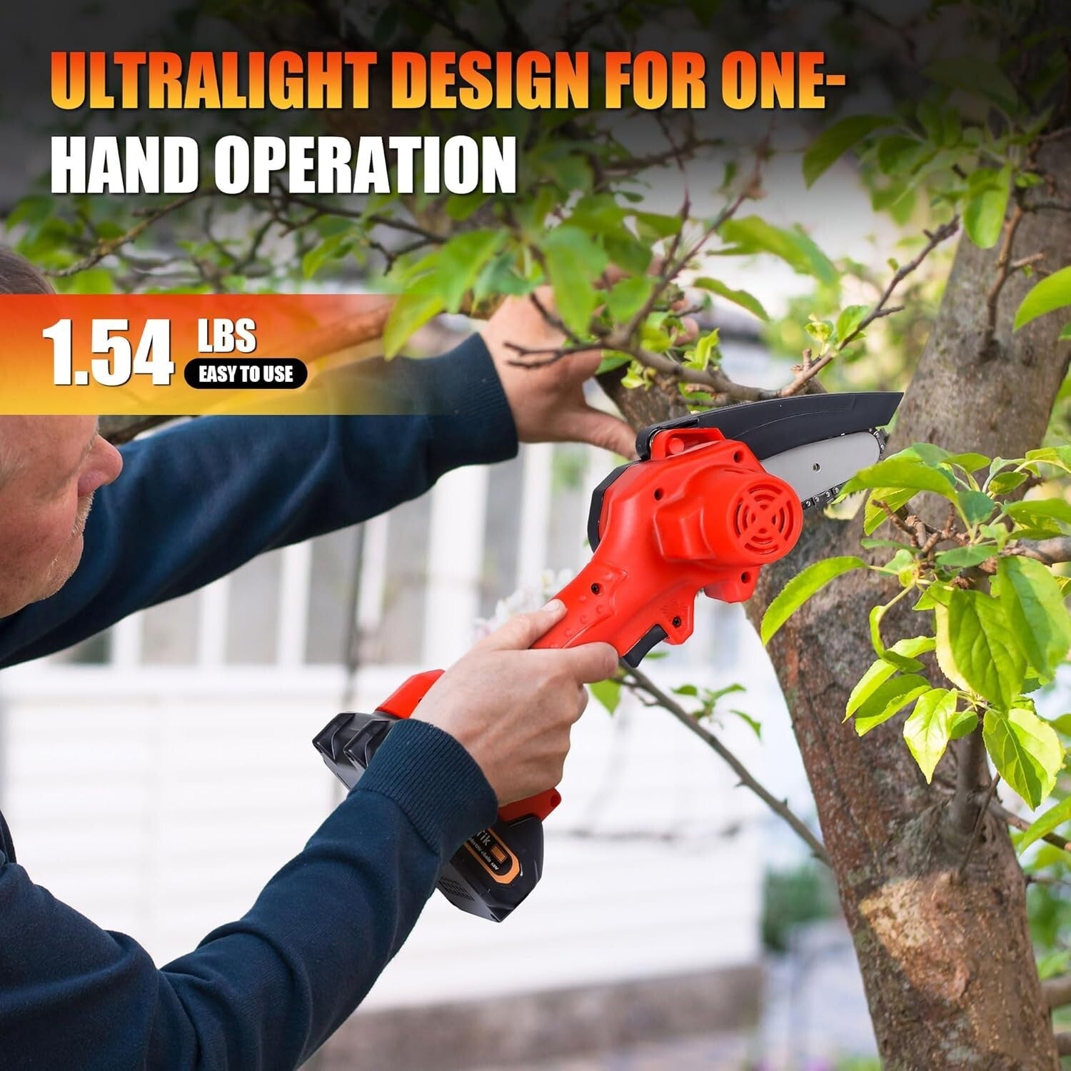 Cordless Mini Chainsaw - 4 Inch Rechargeable 550W Lightweight One-Handed Tool