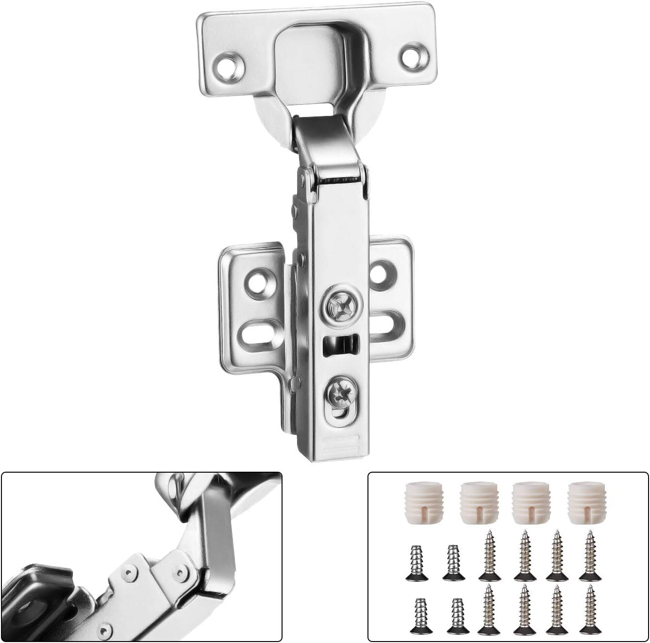 Premium Nickel Plated Cabinet Hinges, 20pcs Soft-Close for Frameless Cabinets