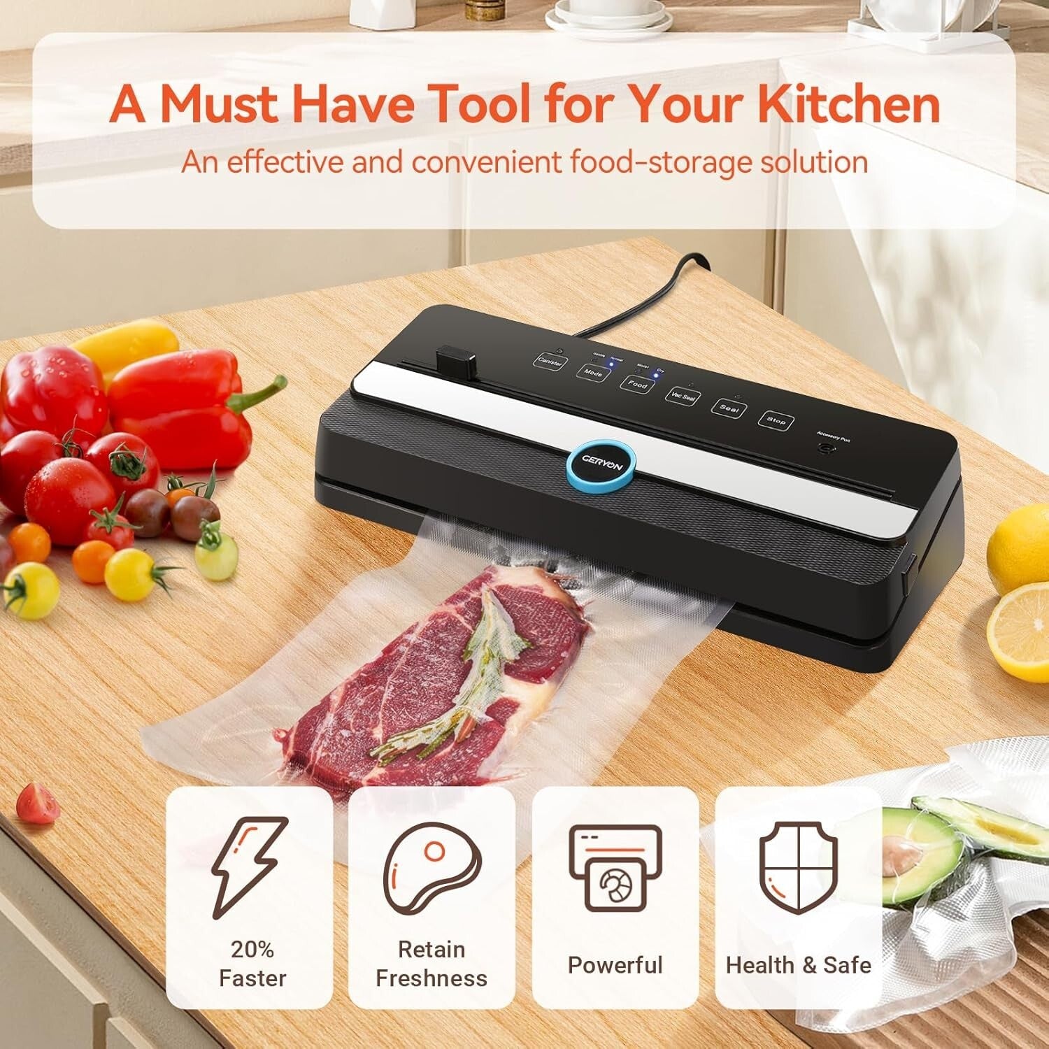 Automatic Vacuum Sealer with Built-in Cutter - Preserve Food Freshness Easily