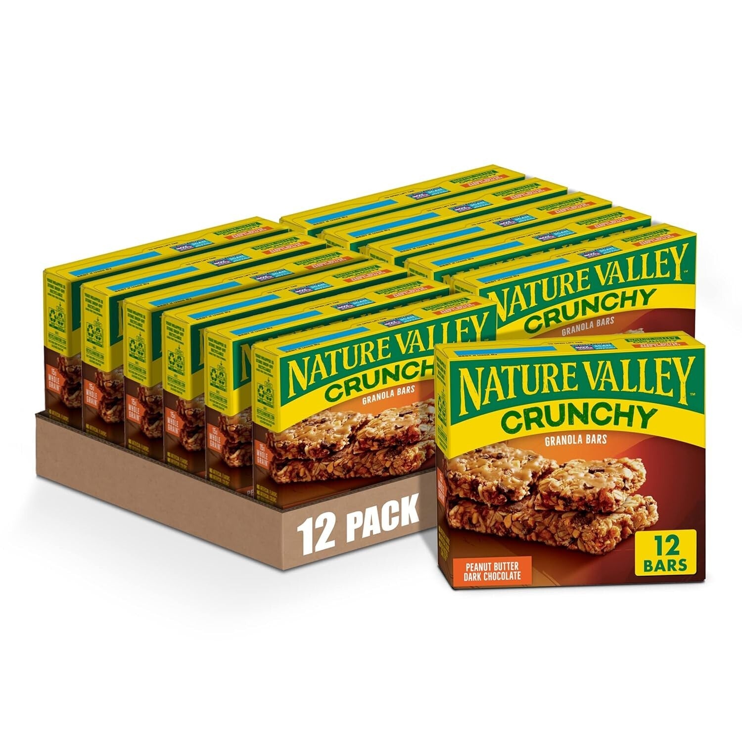 Crunchy Granola Bars - Peanut Butter & Dark Chocolate - Family Snack Pack of 12