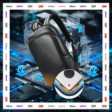 Load image into Gallery viewer, Elegant Black Leather Laptop Rucksack with USB Charging &amp; Hidden Zipper Security