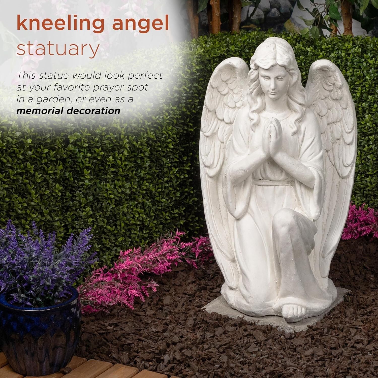Durable 27" Kneeling Angel Statue - Perfect Indoor/Outdoor Prayer Decor