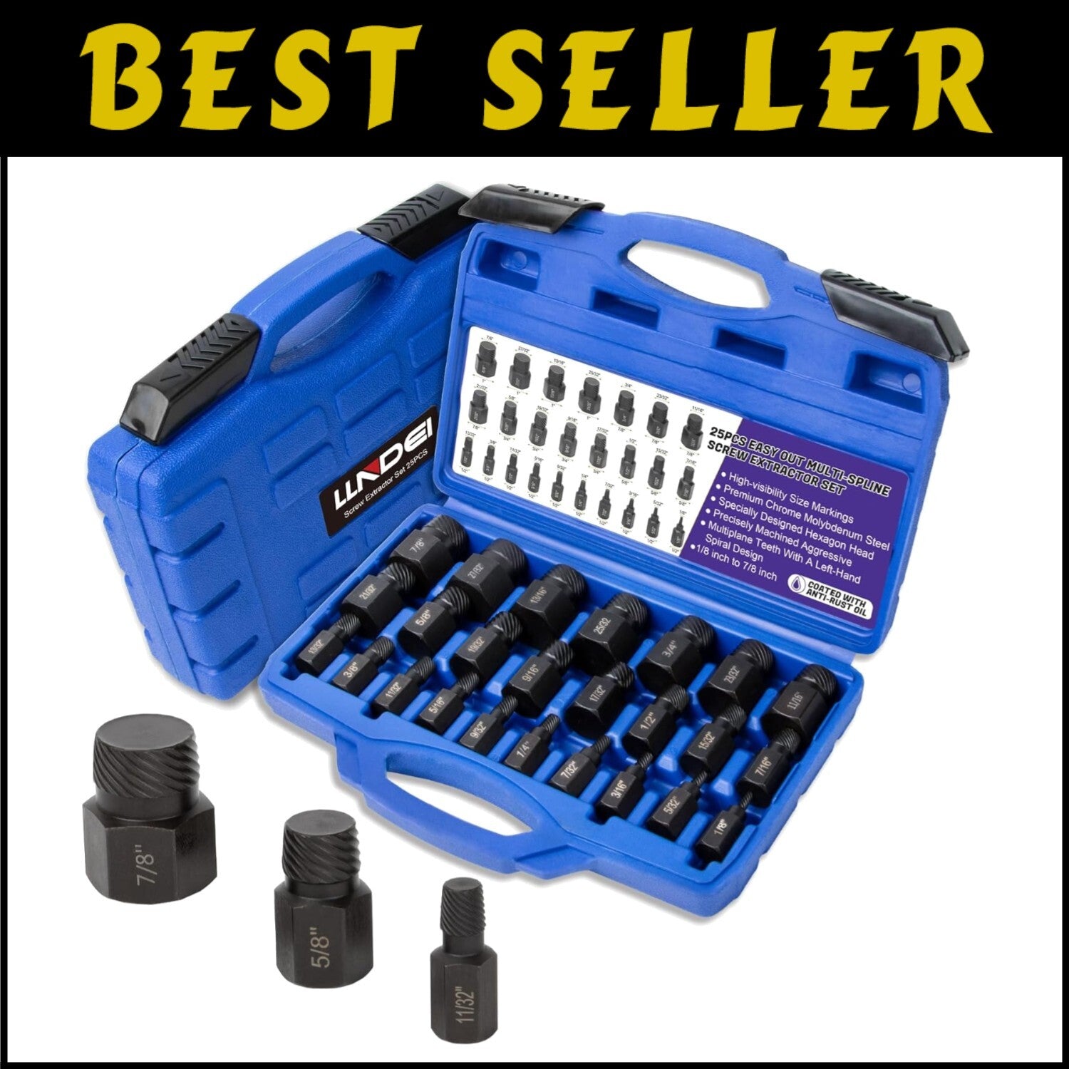 Durable 25-Piece Screw Extractor Set with Blow Molded Case – Lifetime Guarantee