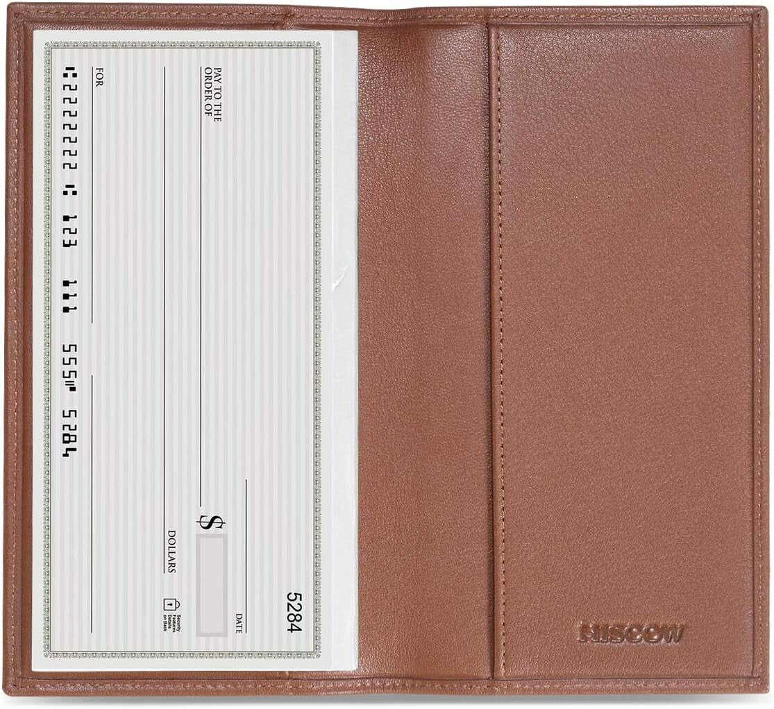 Elegant Checkbook Cover in Premium Cognac Leather - Gift-Ready Packaging