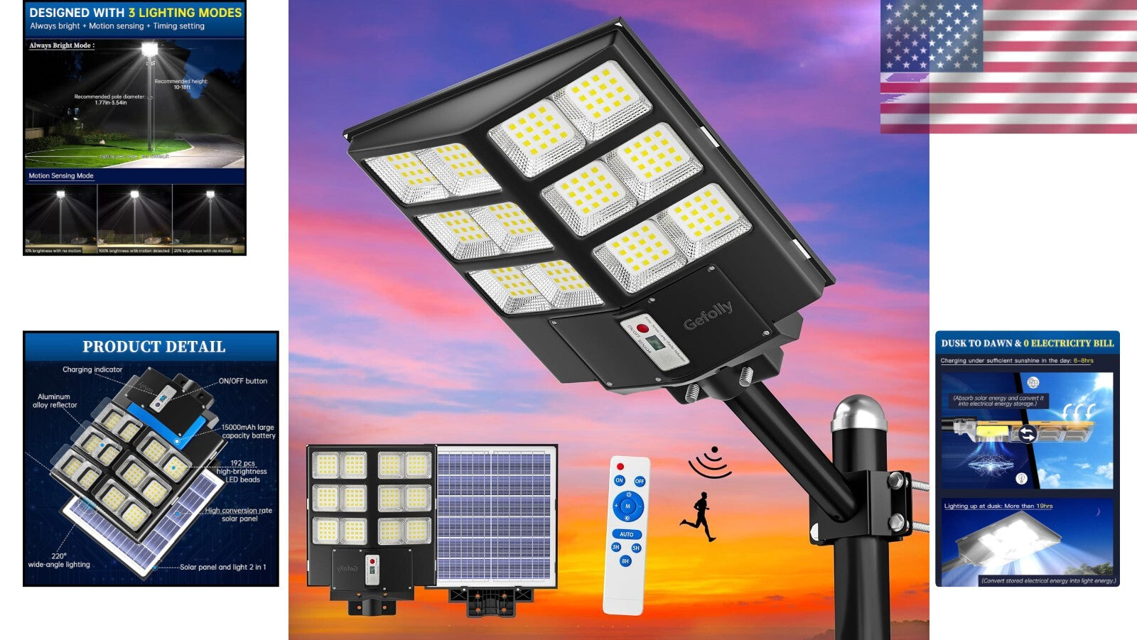 Commercial Solar Street Light 200000LM with Adjustable Brightness & Easy Install