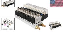 Load image into Gallery viewer, Brass &amp; Steel 5 Port Solenoid Valve Manifold – Compact 2 Position Quick Fittings