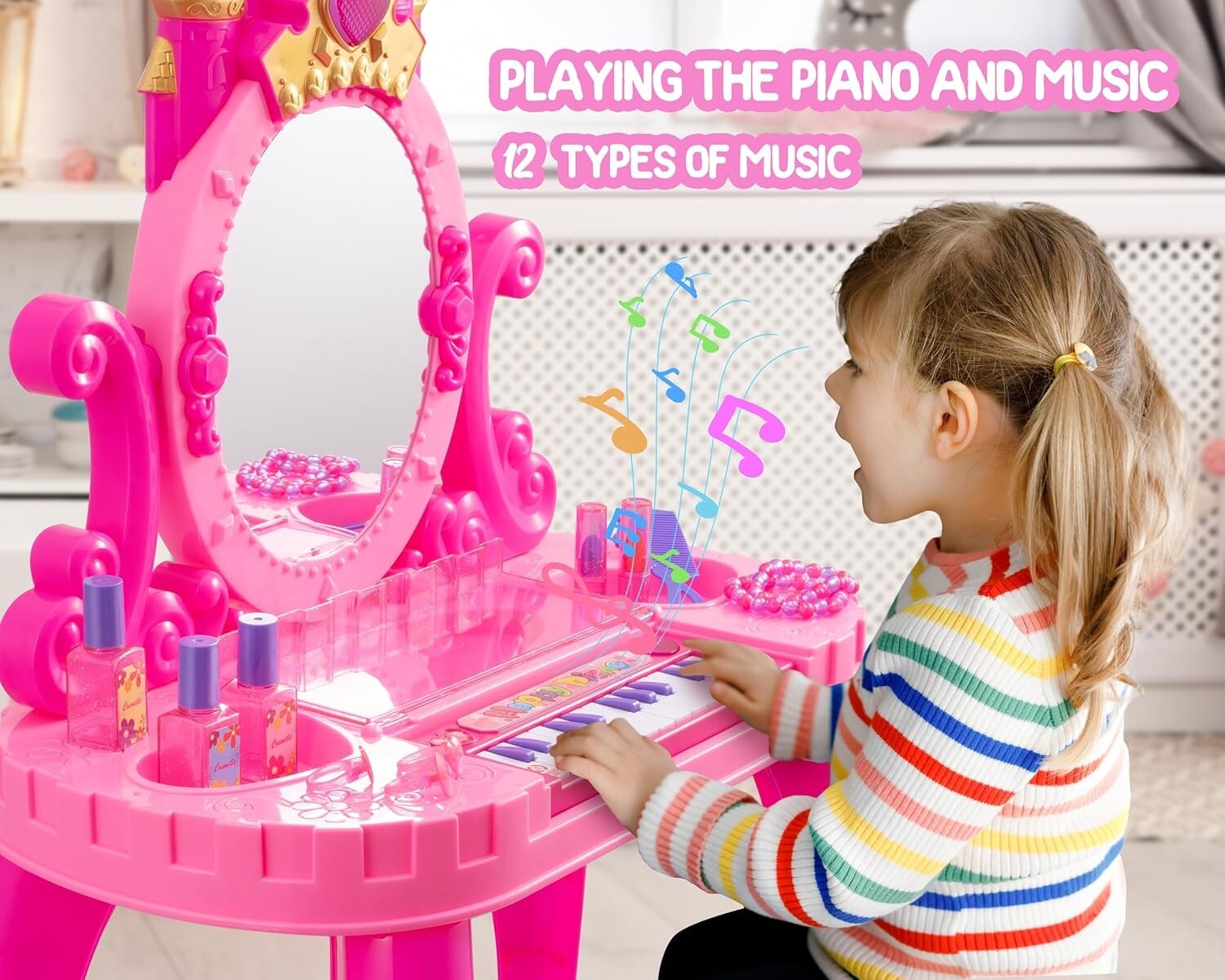 Delightful Vanity Makeup Table Set with Musical Organ for Little Girls' Dreams