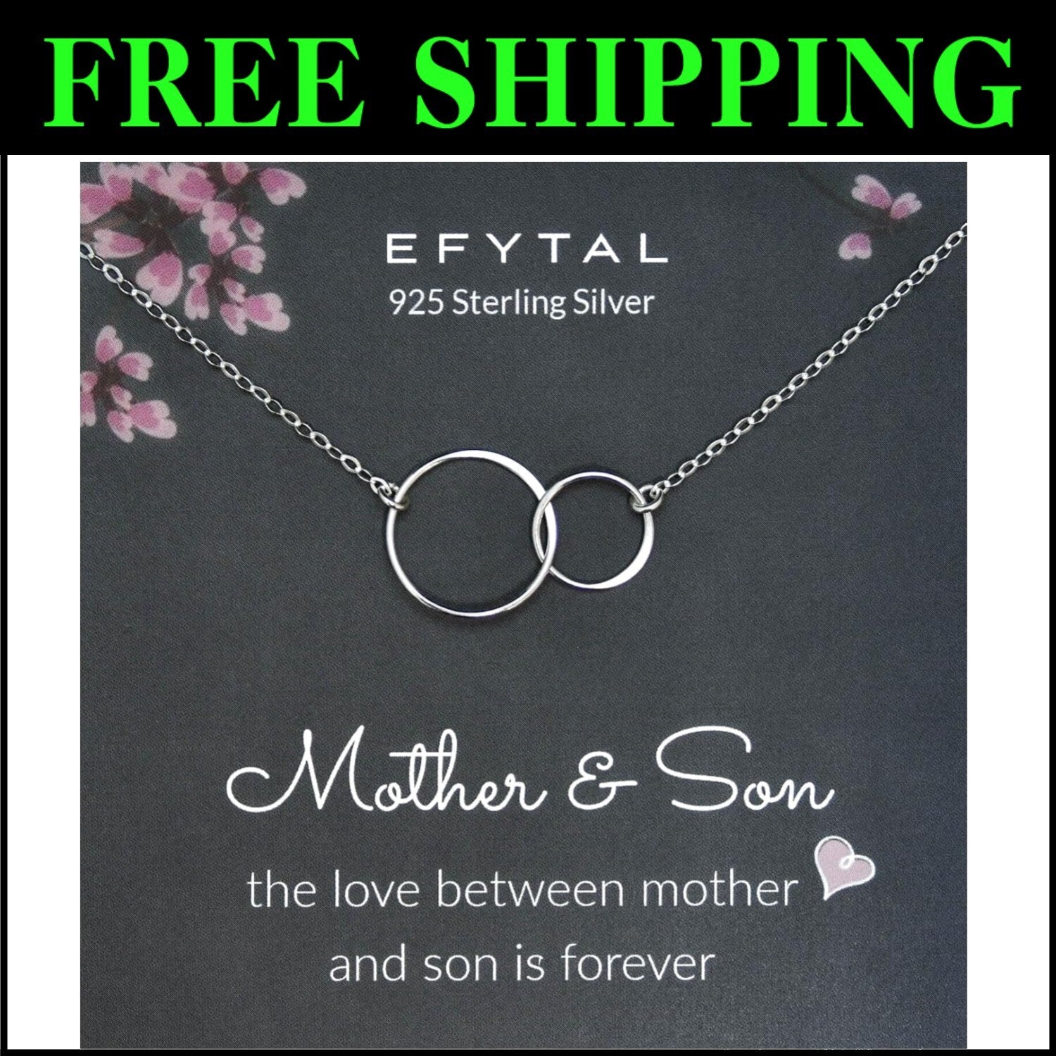 Elegant 925 Sterling Silver Mother Son Necklace with Gift Box & Polishing Cloth