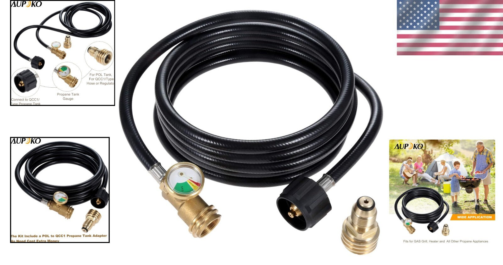 12 FT Propane Tank Extension Hose with Adapter & Leak Detector for Gas Grills