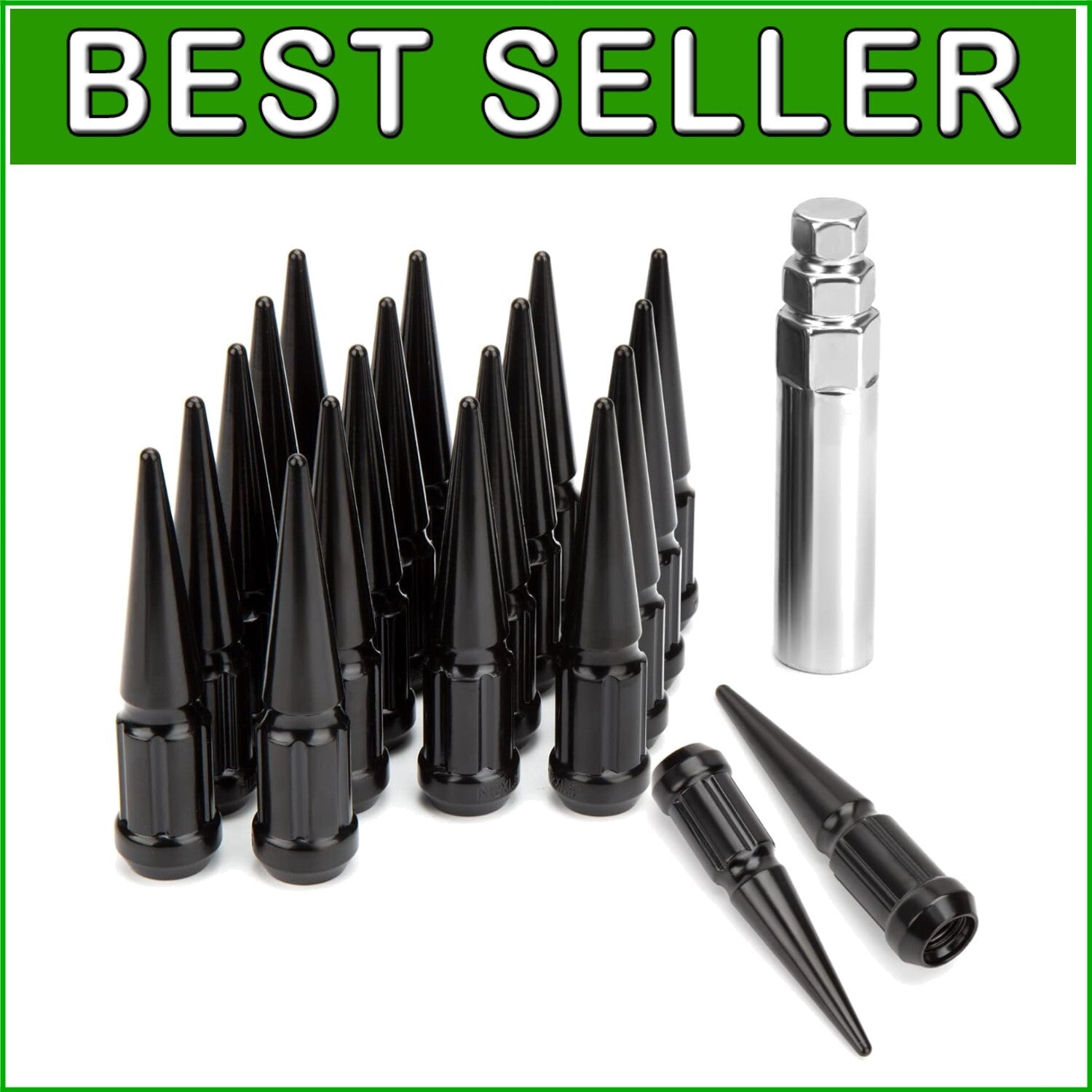 12mmx1.5 Wheel Spike Lug Nuts – Durable Closed End Nuts with Socket Key