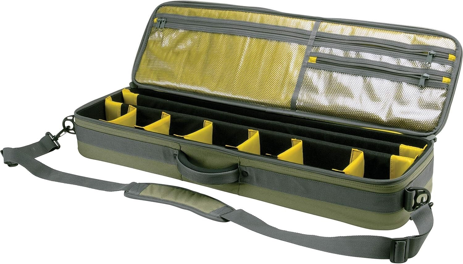 Heavy-Duty Olive Fishing Rod & Gear Bag Case - Holds 4 Rods & 6 Compartments