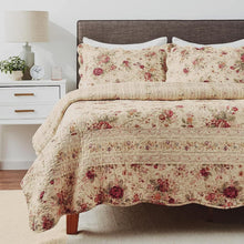 Load image into Gallery viewer, Authentic Patchwork Antique Rose Quilt Set in Ecru for Stylish Full/Queen Beds