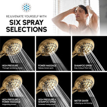 Load image into Gallery viewer, Spa-Like Experience: 4.5" Polished Brass Handheld Showerhead with 6 Spray Modes