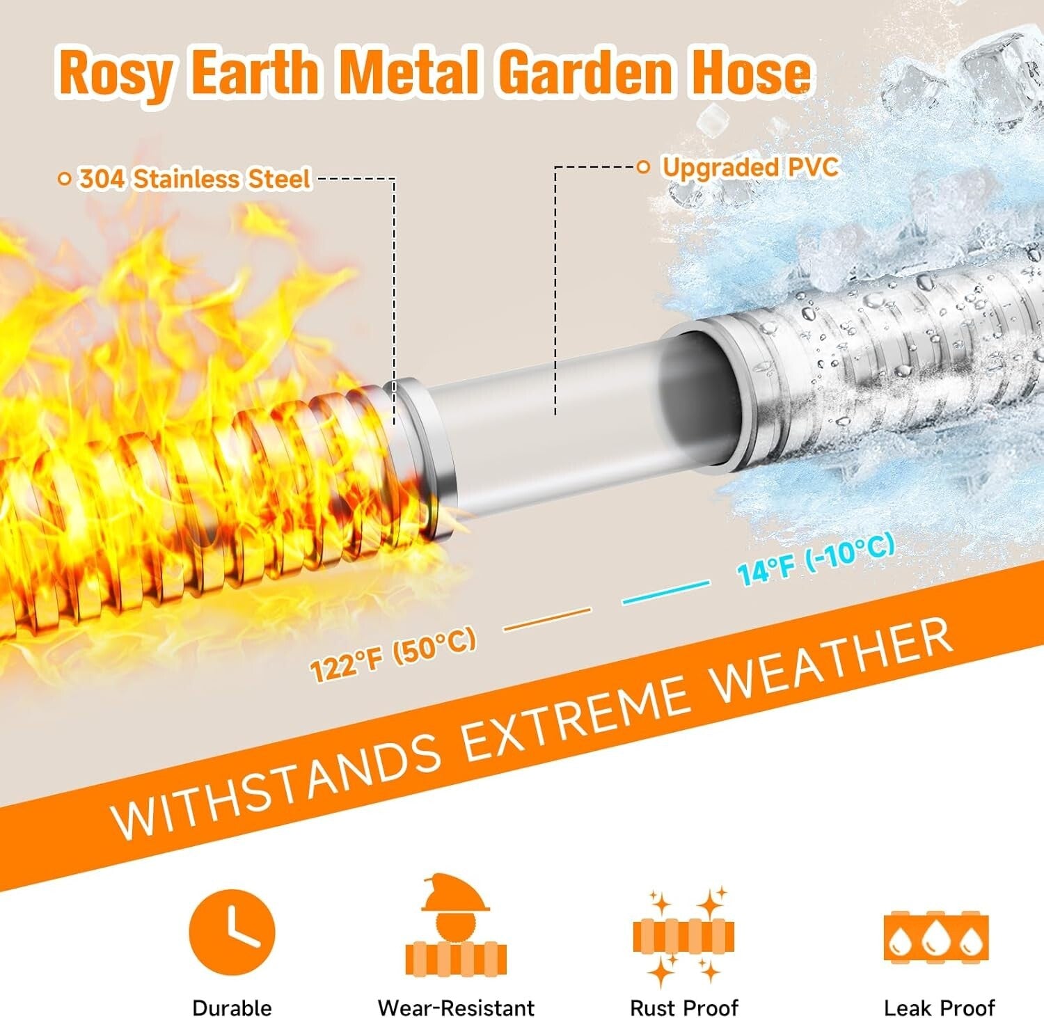 100 FT Expandable Stainless Steel Garden Hose - Kink-Free Heavy Duty Flexibility