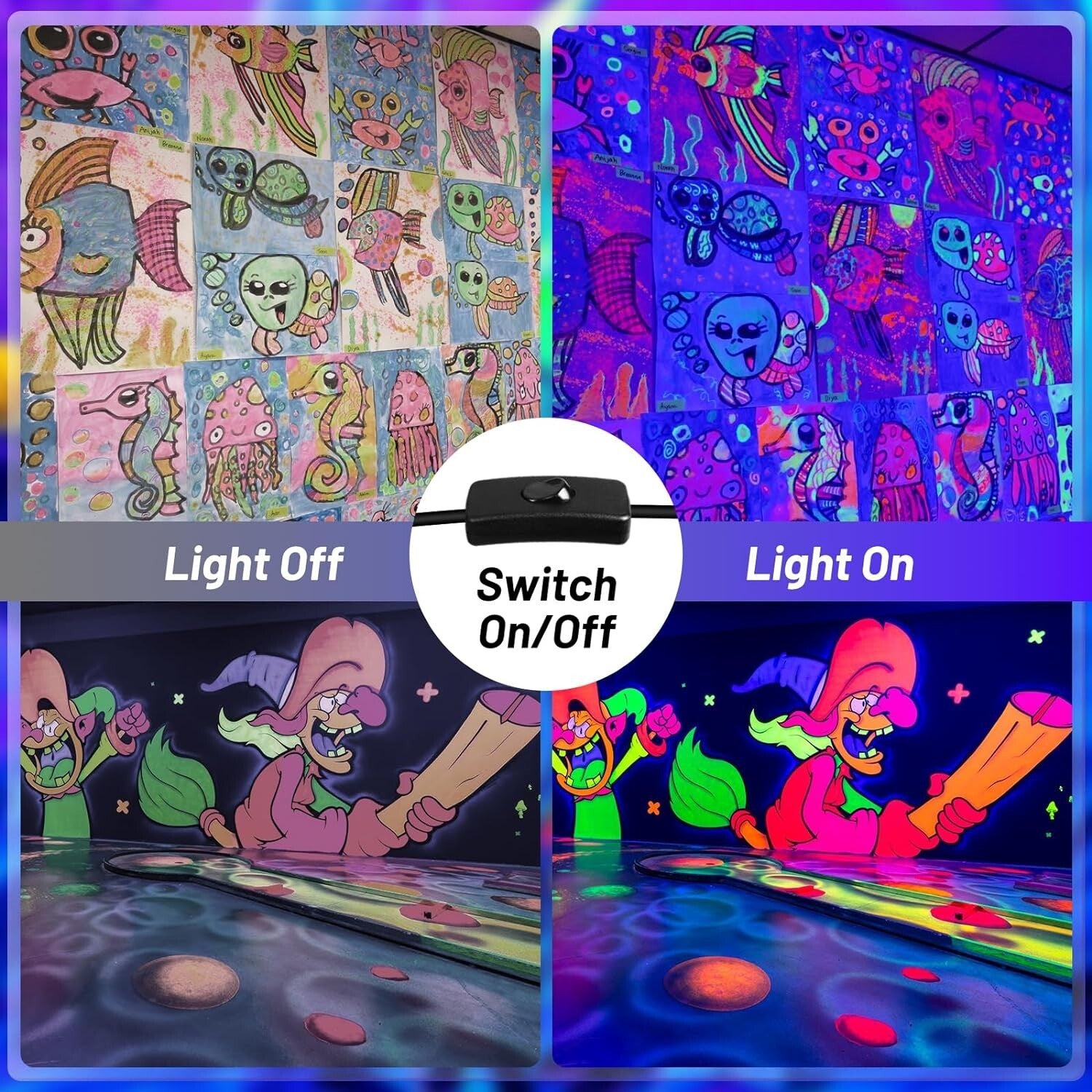 120W Fluorescent Reactive LED Black Lights - 4 Pack with 10ft Cord for Outdoor