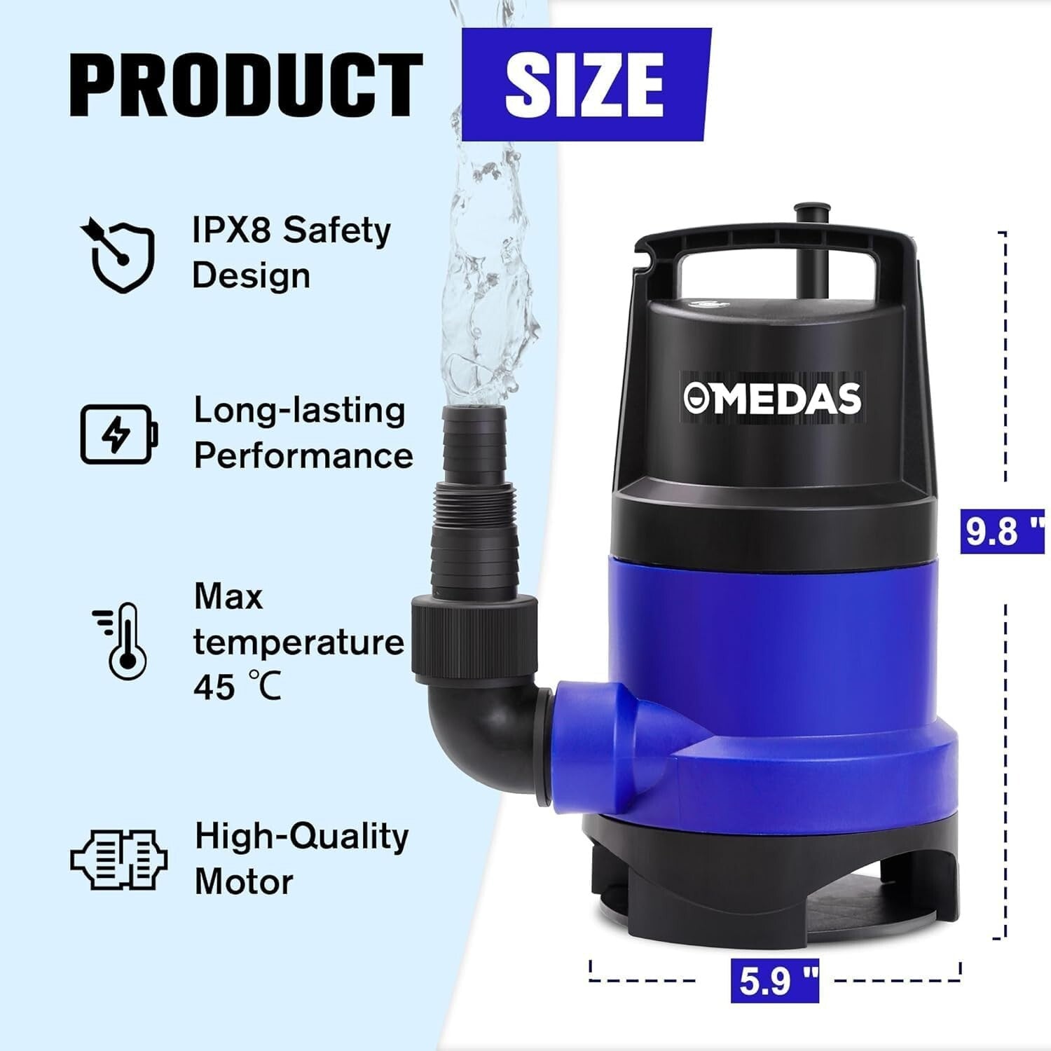 Durable 1HP Sump Pump with 31ft Lift and Ergonomic Handle for Easy Transport