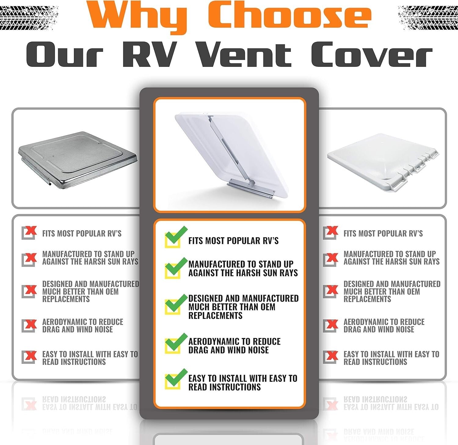 Durable Plastic RV Roof Vent Covers - Universal 14 Inch Replacement for Trailers