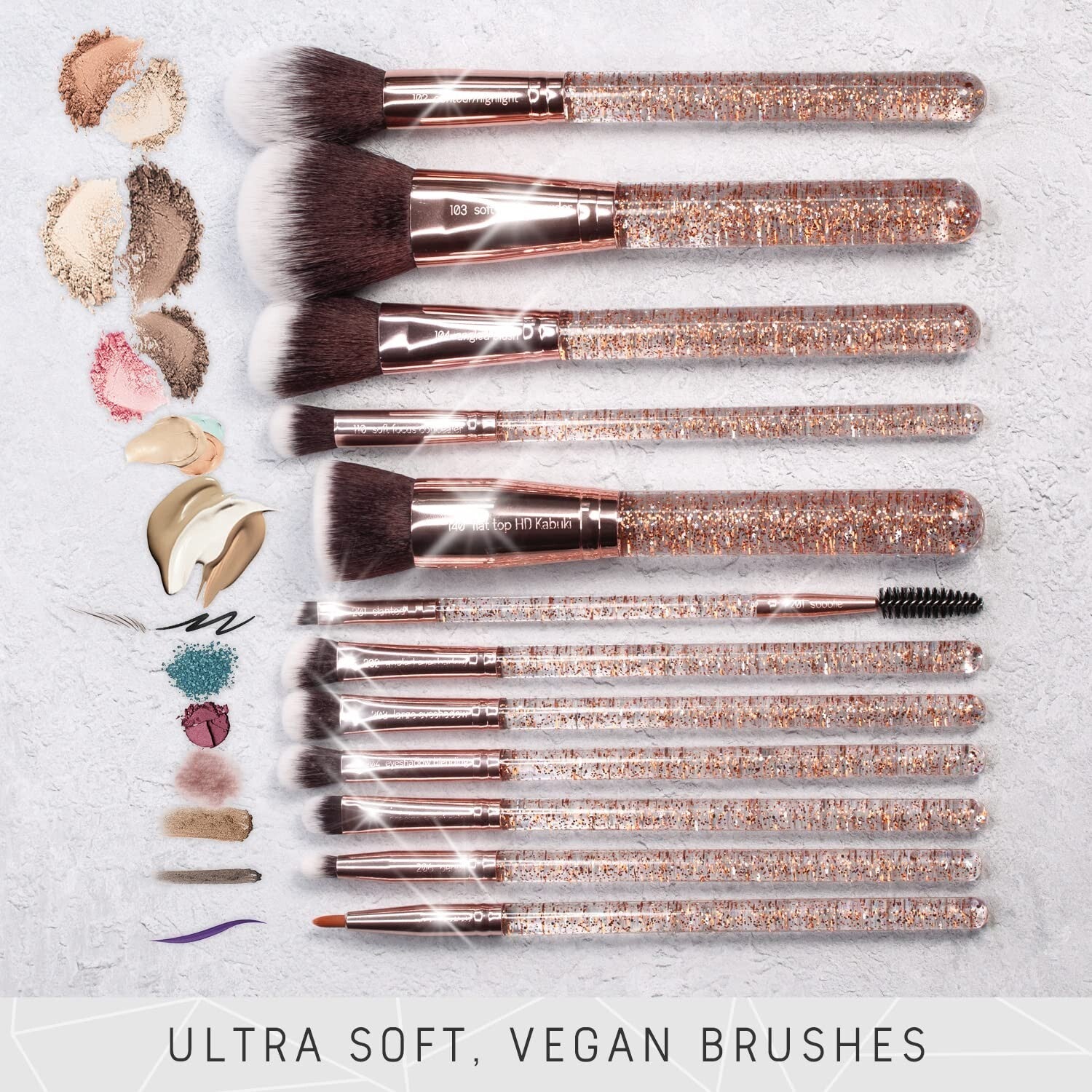 Award-Winning Glitter and Rose Gold Makeup Brush Set - Sustainable Gift Boxed