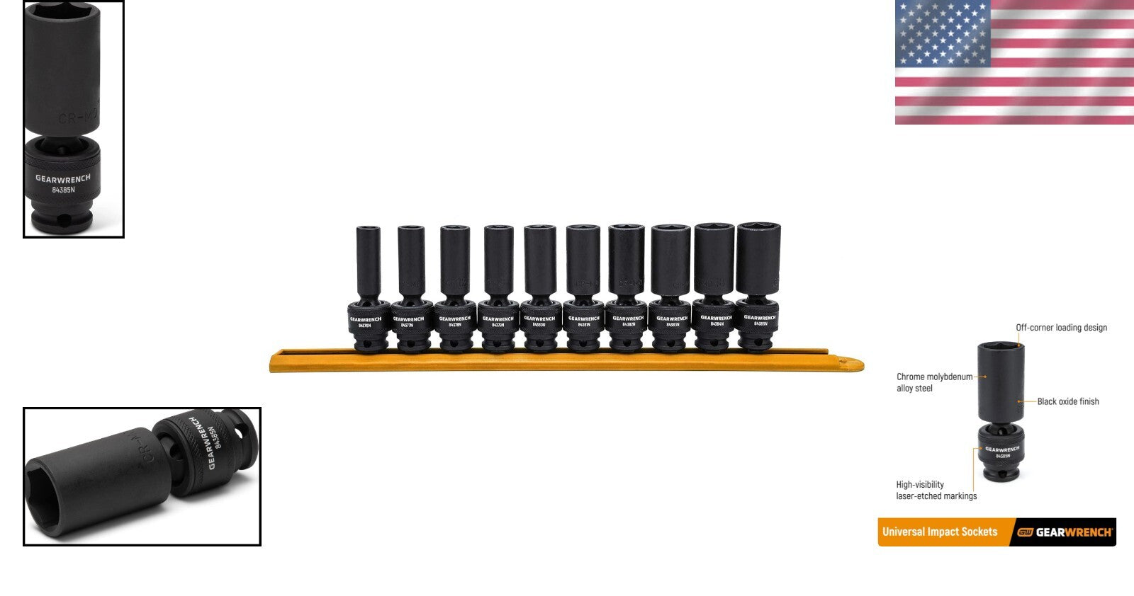 10-Piece Chrome Molybdenum Impact Socket Set - 3/8 Inch Drive, Off-Corner Design