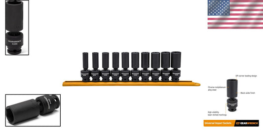 10-Piece Chrome Molybdenum Impact Socket Set - 3/8 Inch Drive, Off-Corner Design