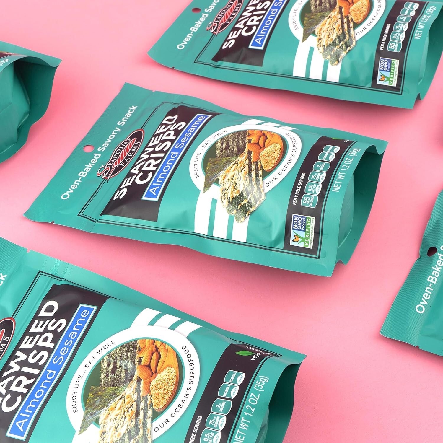 Delicious Seaweed Crisps - Almond Sesame, Vegan & Gluten-Free Snack Pack of 12