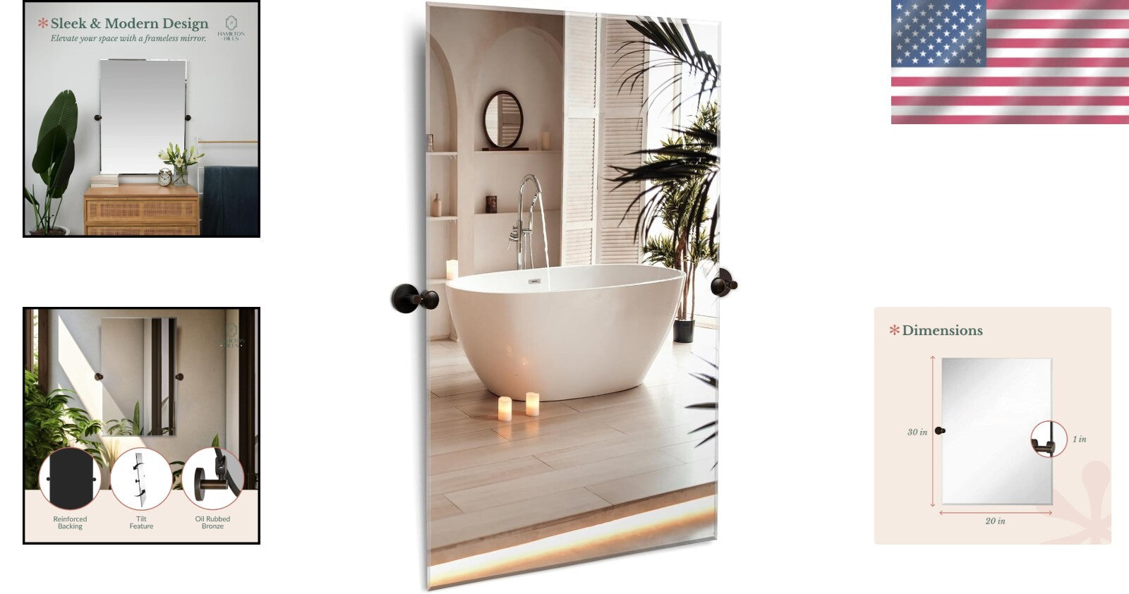 Stylish Adjustable Frameless Mirror with Rounded Brackets for Modern Homes