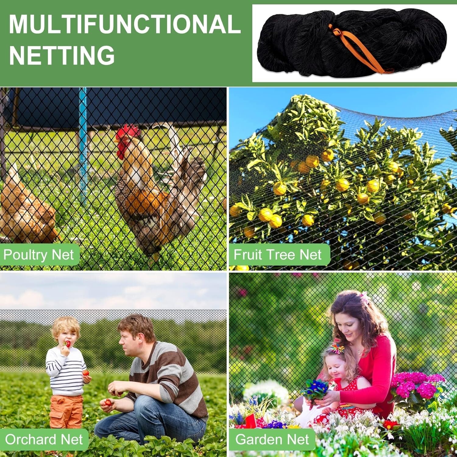 Durable 25x100ft Garden Netting - Multi-Purpose Protection for Fruits & Fowl