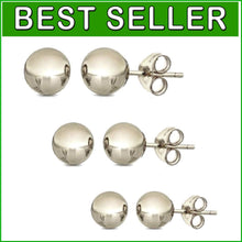 Load image into Gallery viewer, Luxury 3-Pair 14K Gold Ball Stud Earrings - 3MM, 4MM, 5MM for Any Occasion