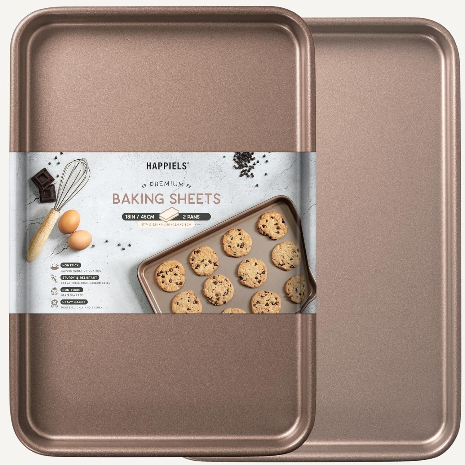 18-Inch Gold Nonstick Baking Sheet 2-Pack - Extra Thick & Even Heat Distribution