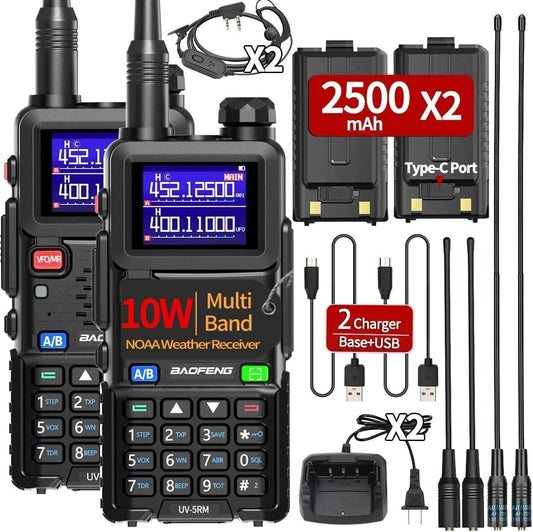 Multi-Band Ham Radio with 2500mAh Battery, NOAA Receiver - 2 Pack Walkie Talkies