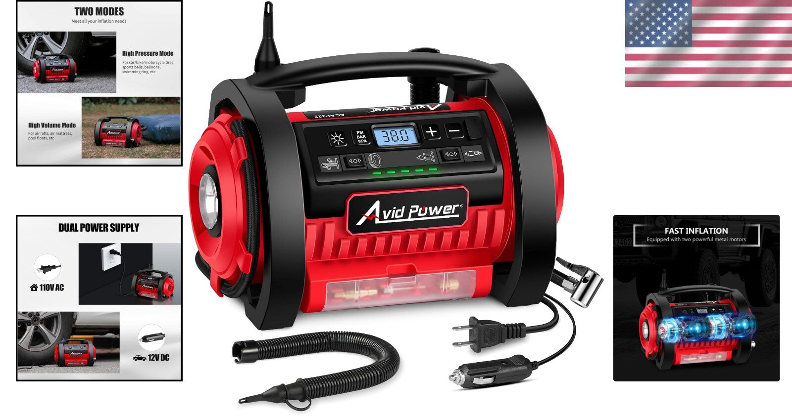 Versatile Air Pump with Digital Display & Dual Power Options, Ideal for Travel