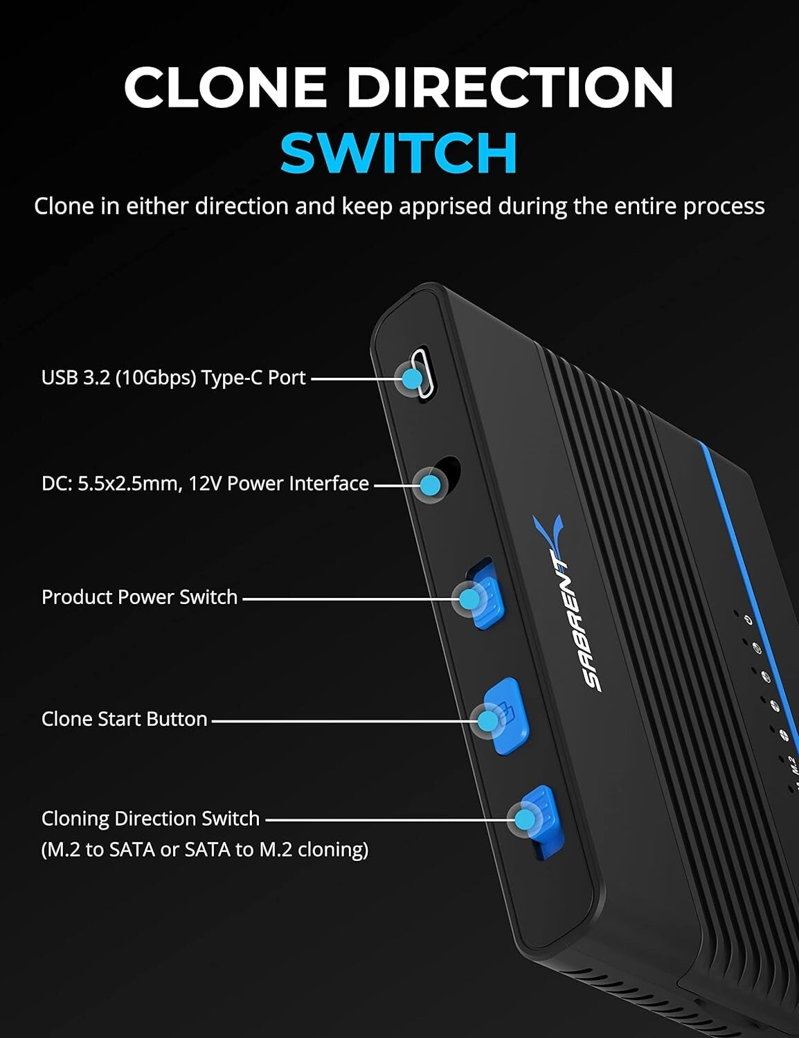 500 MB/s USB 3.2 SSD Converter with Tool-Less Cloning for Backup & Upgrade