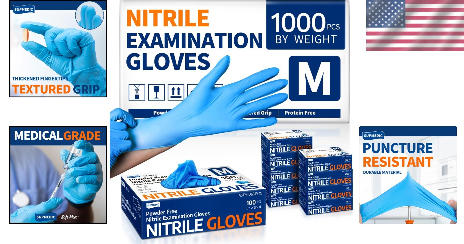 1000 Pack of Blue Nitrile Disposable Gloves - Tactile Sensitivity and Protection