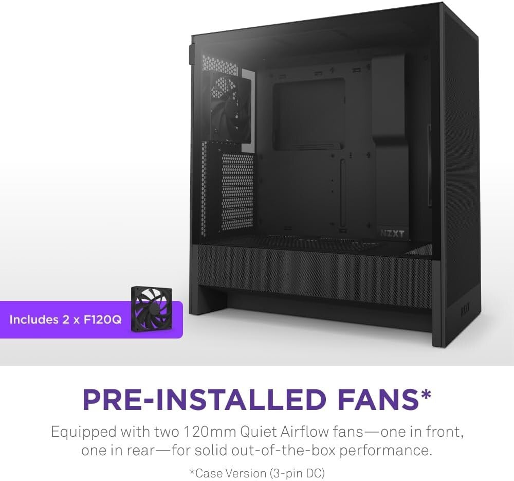Durable H5 Flow 2024 Mid-Tower Case - 120mm Fans, Tempered Glass, & Black Finish