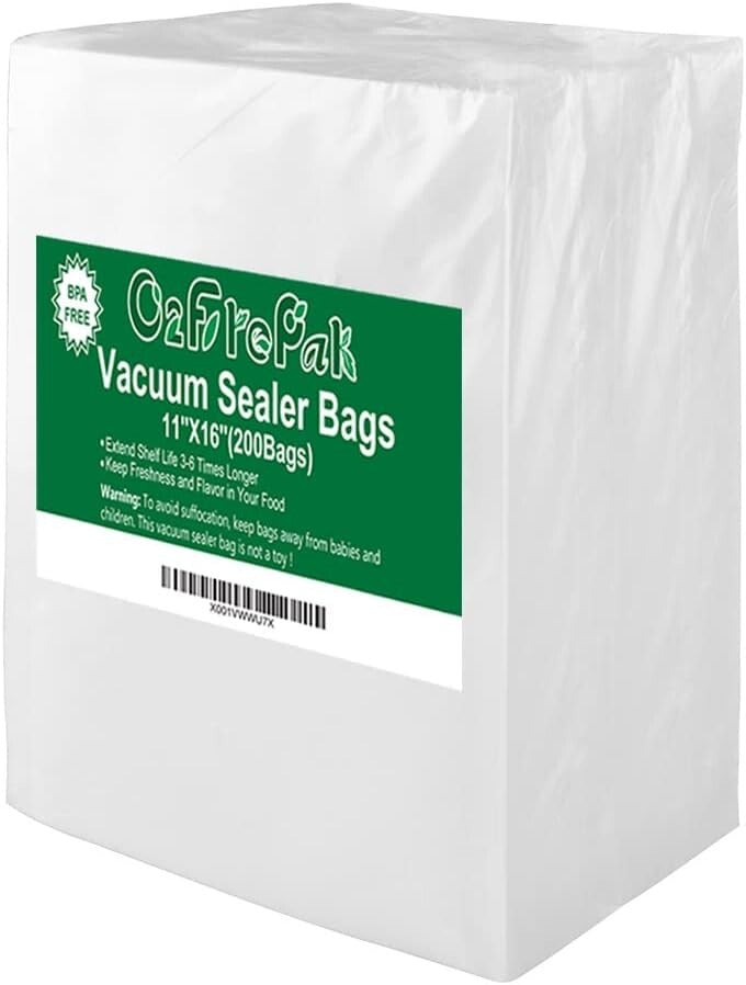 Economical 200 Pack of Heavy-Duty 11" x 16" Vacuum Bags with Long Shelf Life