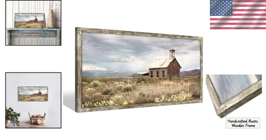Country View Wall Art: Elegant 24x12 Rustic Barn Framed Picture for Living Room